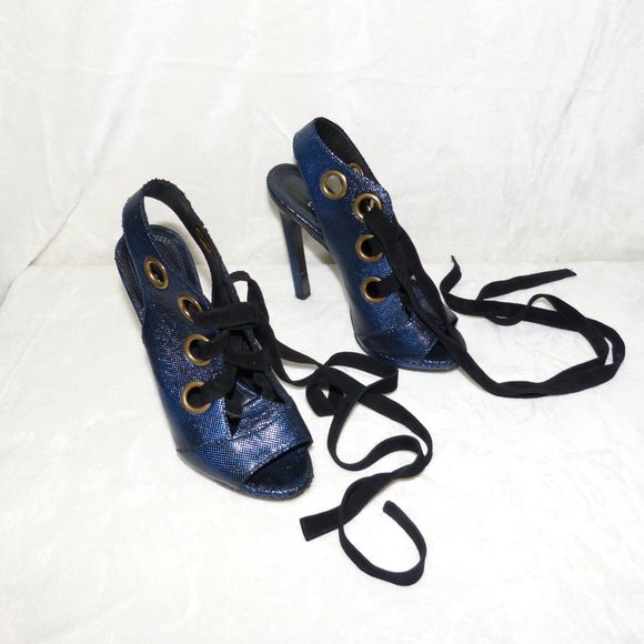 EDMUNDO CASTILLO BLUE LEATHER HEELS SZ 35.5 - Picture 6 of 11